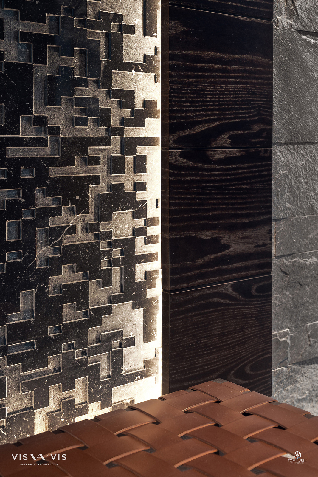 Detail of the custom textures in stone and leather.